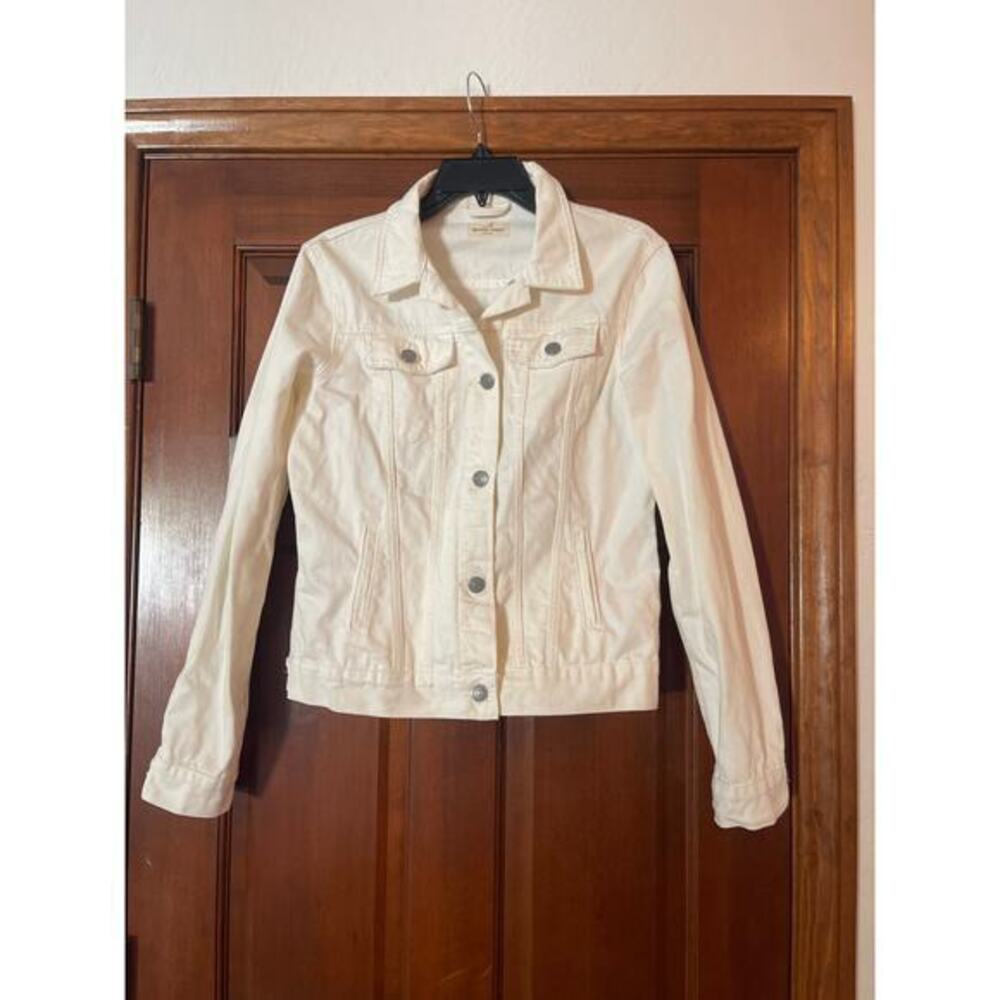 Marine Layer raw edge off white denim jacket M